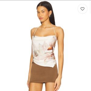 Printed Cowl Neck Halter Top in Cream
